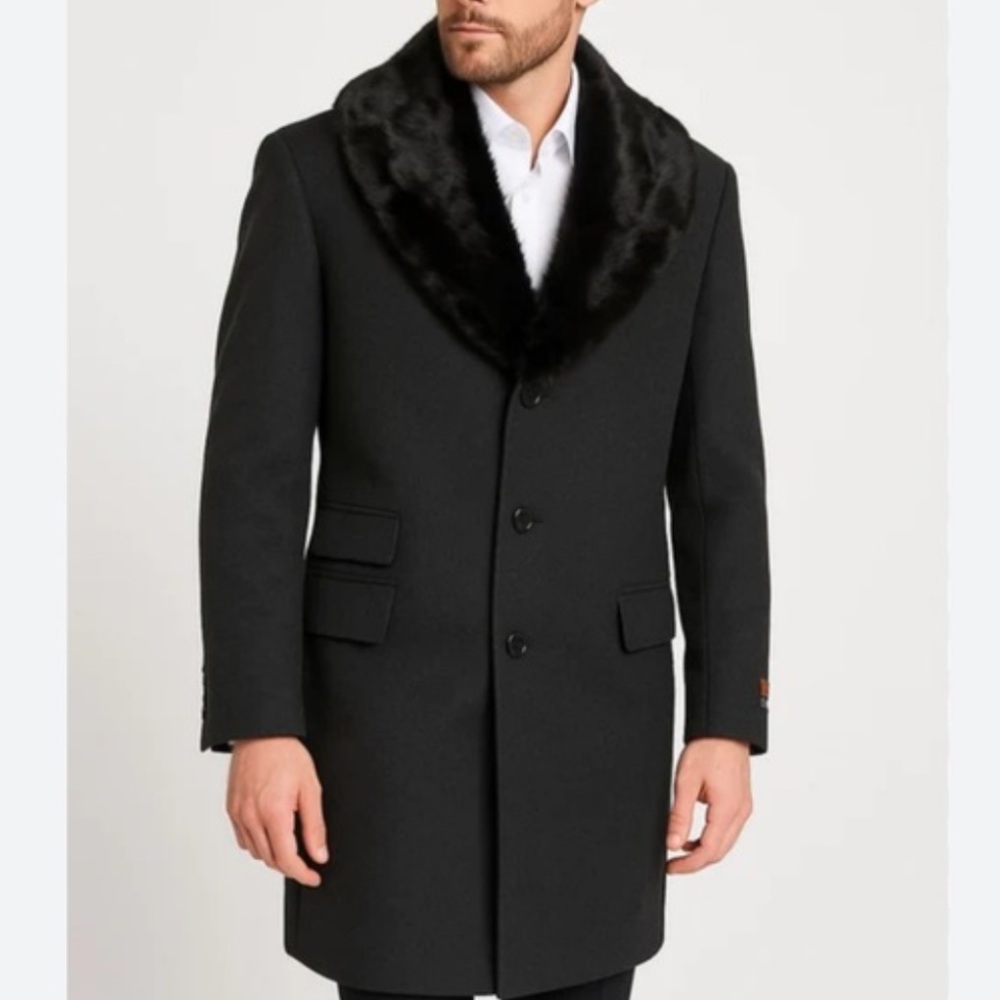 Wool Blend Coat with Fur Collar